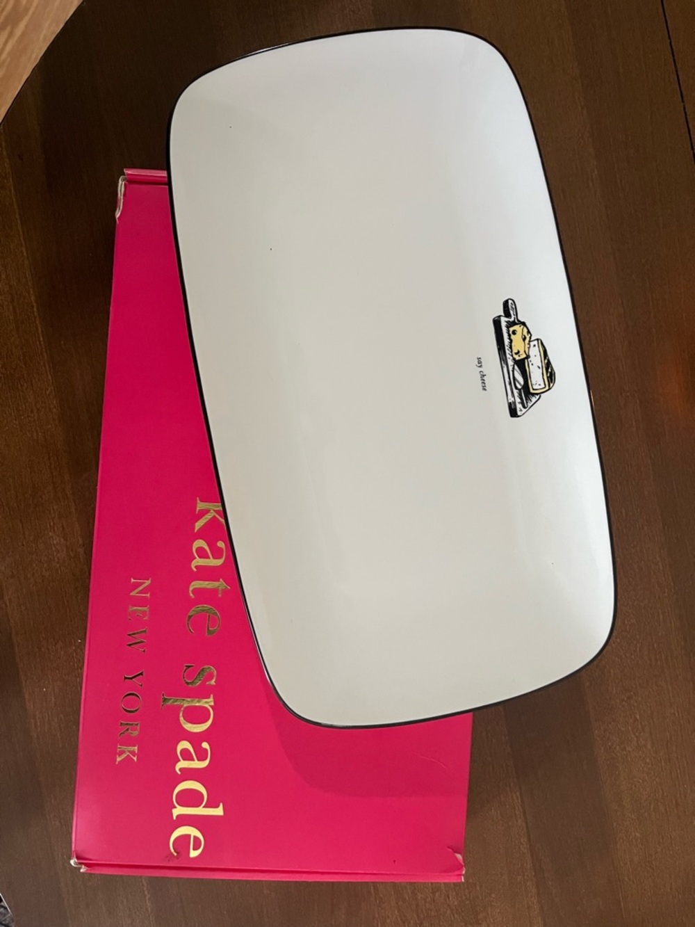 Kate Spade for Lenox White Cheese Tray with Illustration and Elegant Black Trim